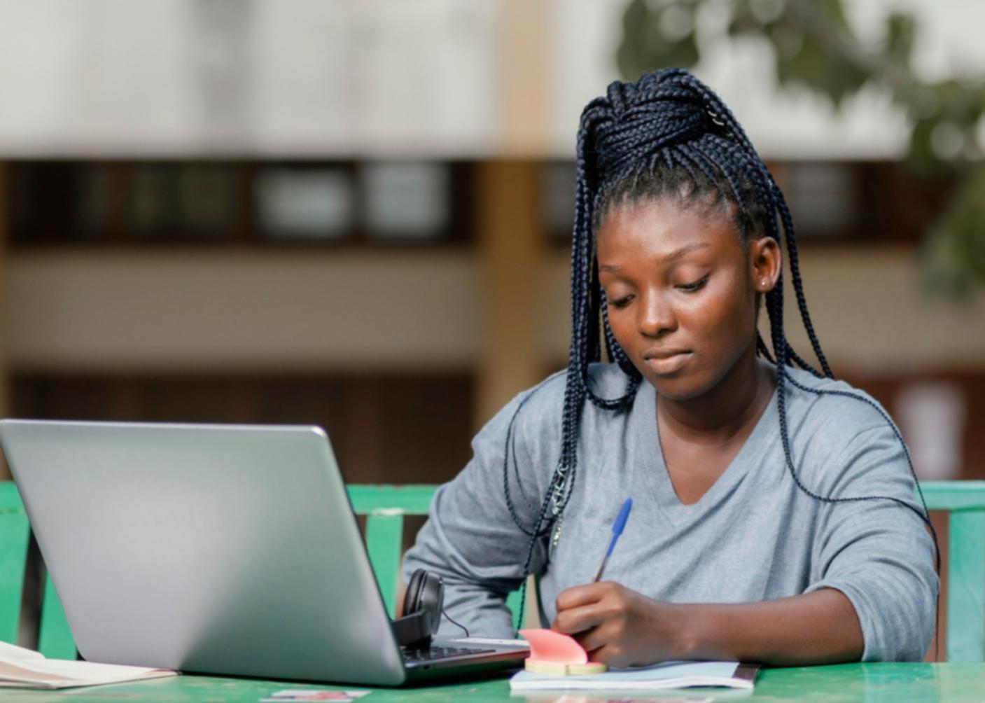 Career transition workspace with planning materials